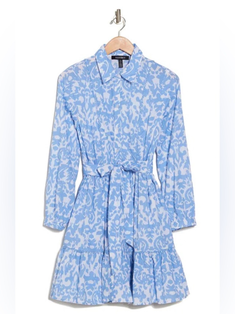 Ellen Tracy Long Sleeve Tie Waist Shirtdress In French Blue